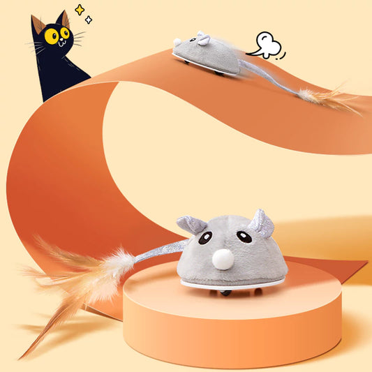 Electronic Motion Cat Toy Interactive Mouse With Feather Teaser