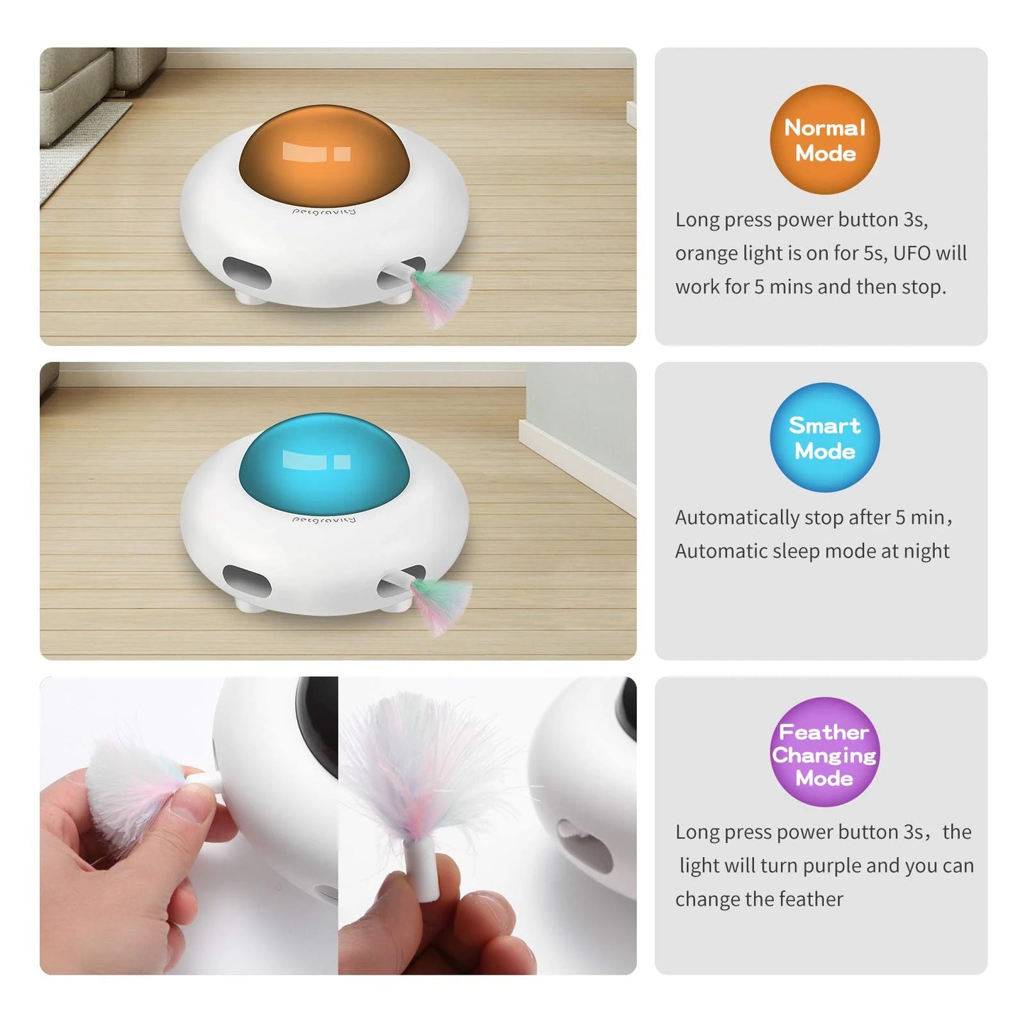 Automatic UFO Indoor Rotating Feather Cat Toy