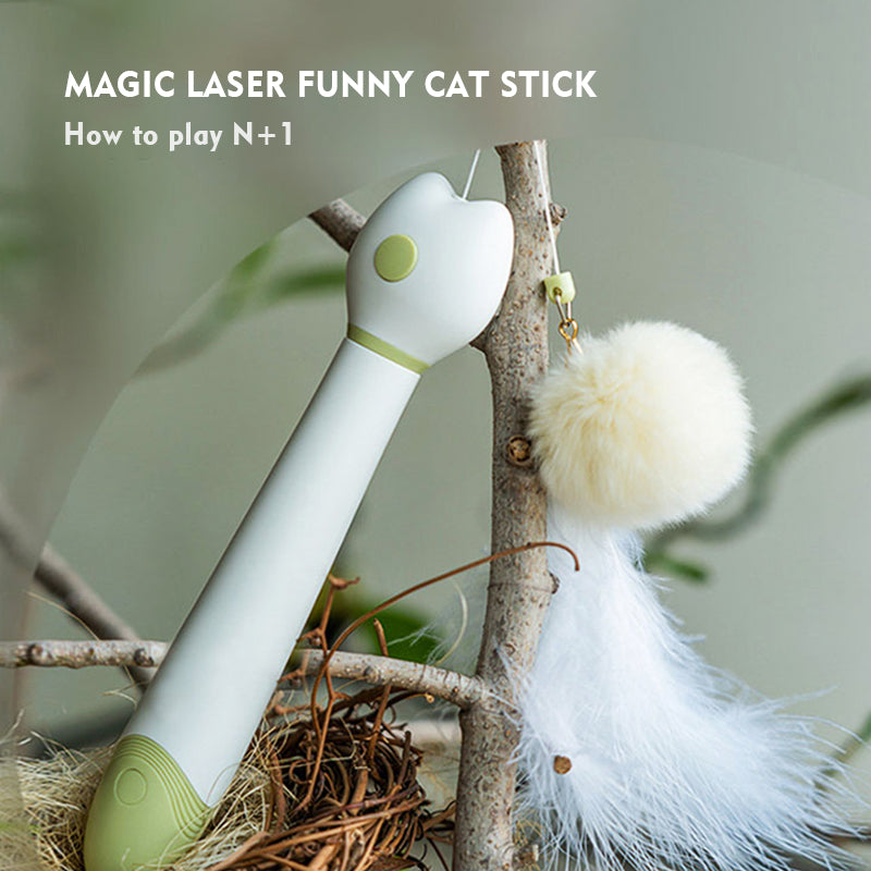 Multifunctional Retractable Laser Feather Cat Toy Wand