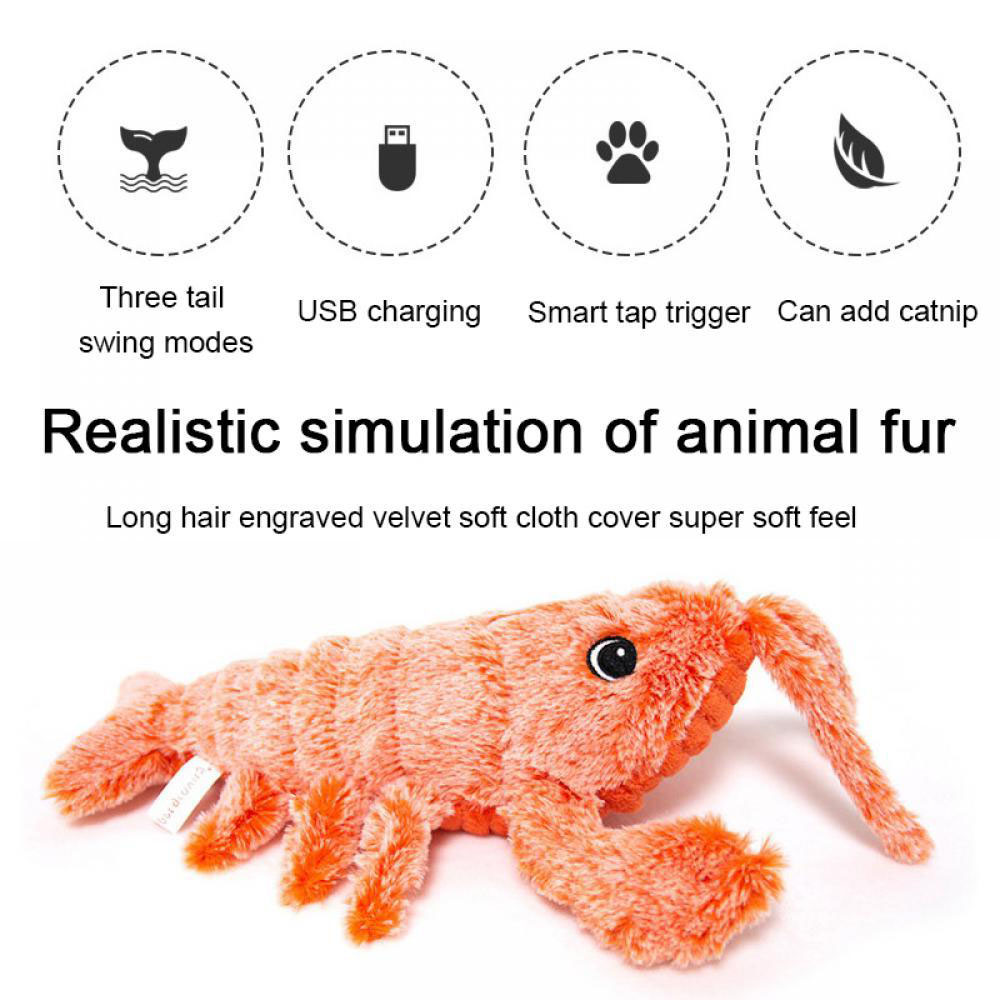 Jumping Lobster Plush USB Charging Interactive Cat Toy with Catnip